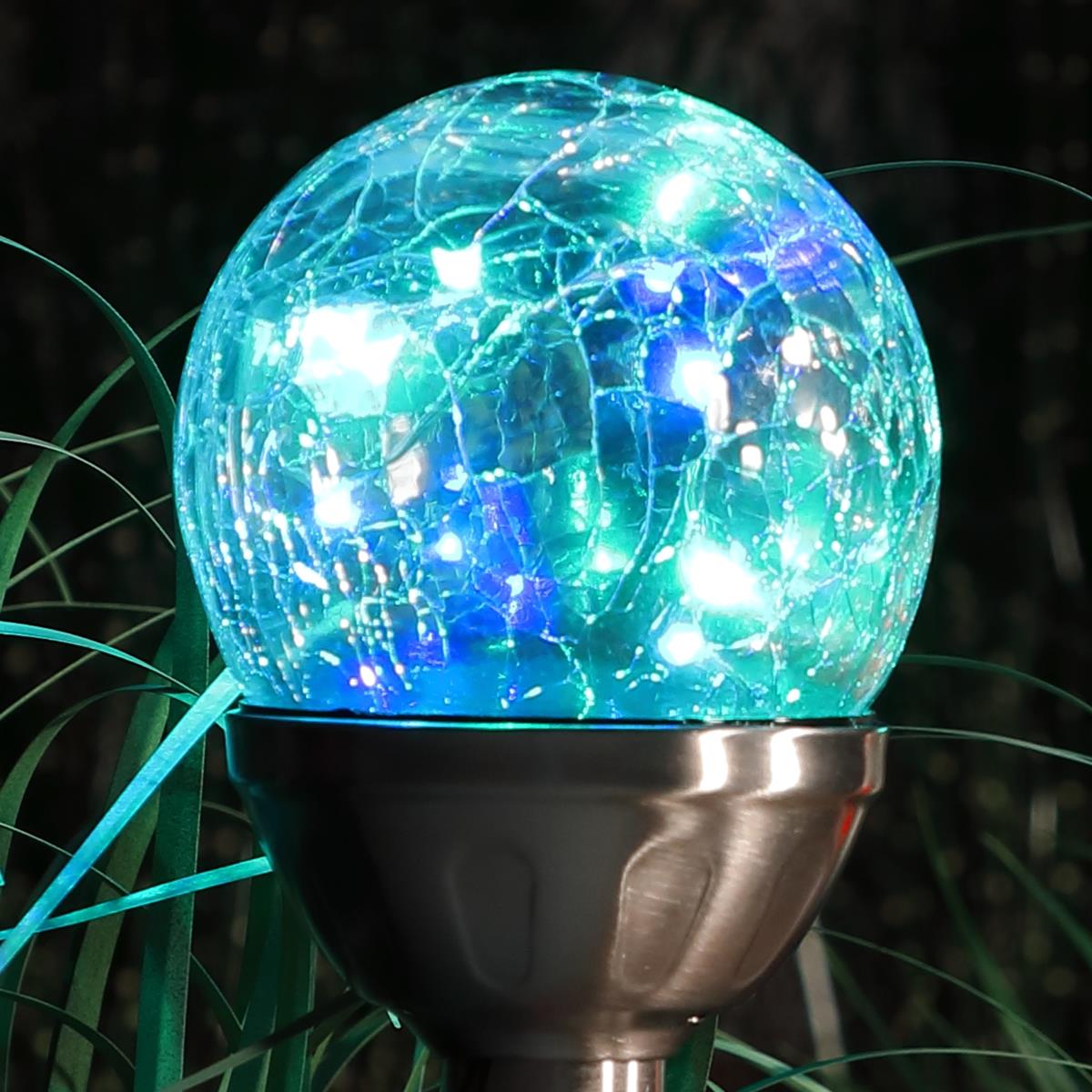 Set Of 4 Colour Changing Solar Crackle Ball Stake Border Pathway Lights